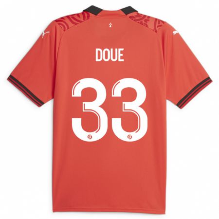 Kandiny Mujer Camiseta Désiré Doué #33 Rojo 1ª Equipación 2023/24 La Camisa Chile