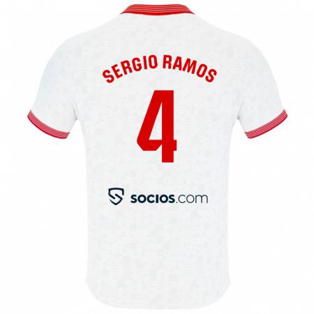 Kandiny Mujer Camiseta Sergio Ramos #4 Blanco 1ª Equipación 2023/24 La Camisa Chile