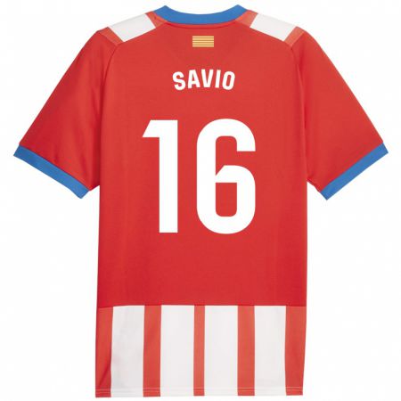 Kandiny Niño Camiseta Sávio #16 Rojo Blanco 1ª Equipación 2023/24 La Camisa Chile