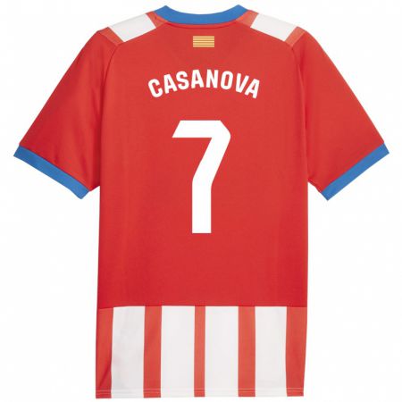 Kandiny Niño Camiseta Àstrid Casanova #7 Rojo Blanco 1ª Equipación 2023/24 La Camisa Chile