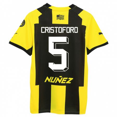 Kandiny Niño Camiseta Sebastián Cristóforo #5 Amarillo Negro 1ª Equipación 2023/24 La Camisa Chile