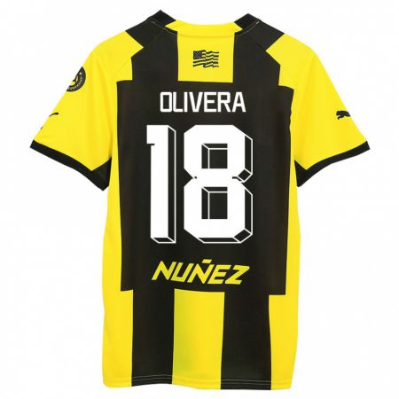 Kandiny Niño Camiseta Maximiliano Olivera #18 Amarillo Negro 1ª Equipación 2023/24 La Camisa Chile