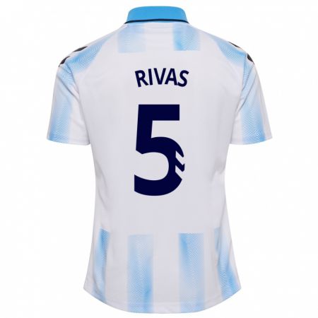 Kandiny Niño Camiseta Juande Rivas #5 Blanco Azul 1ª Equipación 2023/24 La Camisa Chile