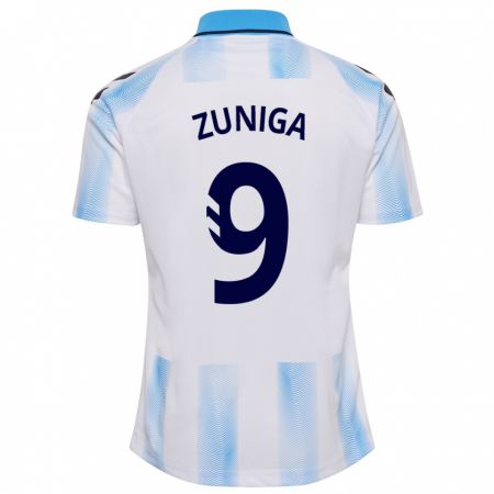 Kandiny Niño Camiseta Loren Zúñiga #9 Blanco Azul 1ª Equipación 2023/24 La Camisa Chile