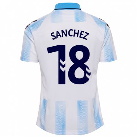 Kandiny Niño Camiseta Dani Sánchez #18 Blanco Azul 1ª Equipación 2023/24 La Camisa Chile