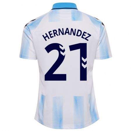 Kandiny Niño Camiseta Juan Hernández #21 Blanco Azul 1ª Equipación 2023/24 La Camisa Chile