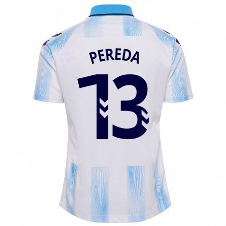 Kandiny Niño Camiseta Adrián Pereda #13 Blanco Azul 1ª Equipación 2023/24 La Camisa Chile
