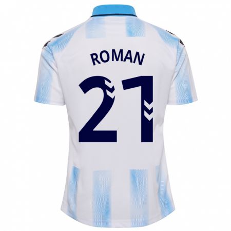 Kandiny Niño Camiseta Samu Román #21 Blanco Azul 1ª Equipación 2023/24 La Camisa Chile