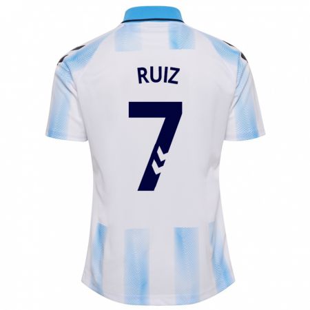 Kandiny Niño Camiseta María Ruiz #7 Blanco Azul 1ª Equipación 2023/24 La Camisa Chile
