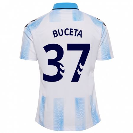 Kandiny Niño Camiseta Ana Buceta #37 Blanco Azul 1ª Equipación 2023/24 La Camisa Chile