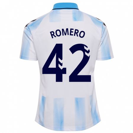 Kandiny Niño Camiseta Andrea Romero #42 Blanco Azul 1ª Equipación 2023/24 La Camisa Chile