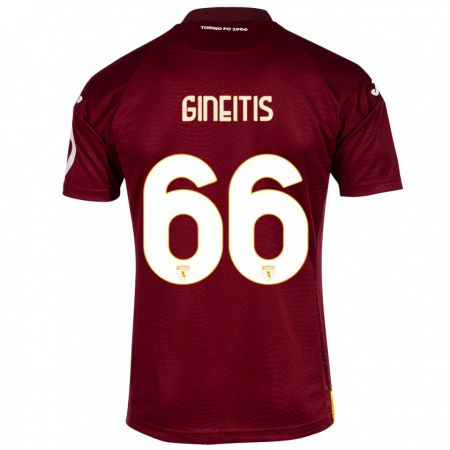 Kandiny Niño Camiseta Gvidas Gineitis #66 Rojo Oscuro 1ª Equipación 2023/24 La Camisa Chile