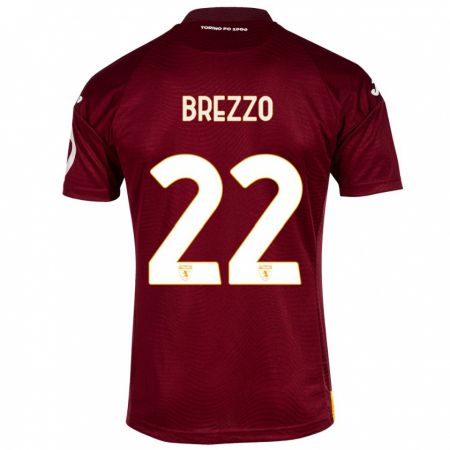 Kandiny Niño Camiseta Matteo Brezzo #22 Rojo Oscuro 1ª Equipación 2023/24 La Camisa Chile