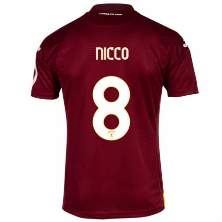 Kandiny Niño Camiseta Giada Nicco #8 Rojo Oscuro 1ª Equipación 2023/24 La Camisa Chile