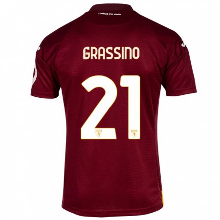 Kandiny Niño Camiseta Giulia Grassino #21 Rojo Oscuro 1ª Equipación 2023/24 La Camisa Chile