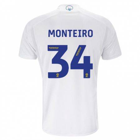 Kandiny Niño Camiseta Diogo Monteiro #34 Blanco 1ª Equipación 2023/24 La Camisa Chile