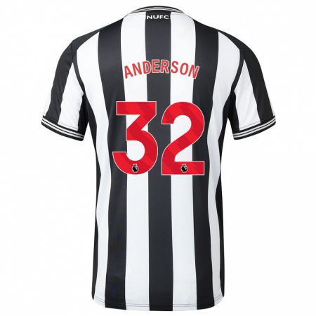 Kandiny Niño Camiseta Elliot Anderson #32 Blanco Negro 1ª Equipación 2023/24 La Camisa Chile