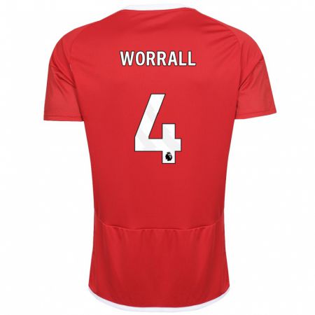 Kandiny Niño Camiseta Joe Worrall #4 Rojo 1ª Equipación 2023/24 La Camisa Chile