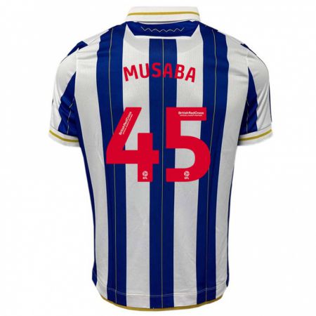 Kandiny Niño Camiseta Anthony Musaba #45 Azul Blanco 1ª Equipación 2023/24 La Camisa Chile