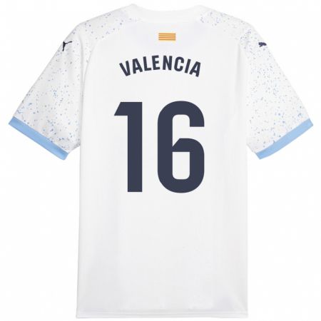 Kandiny Niño Camiseta Carla Valencia #16 Blanco 2ª Equipación 2023/24 La Camisa Chile