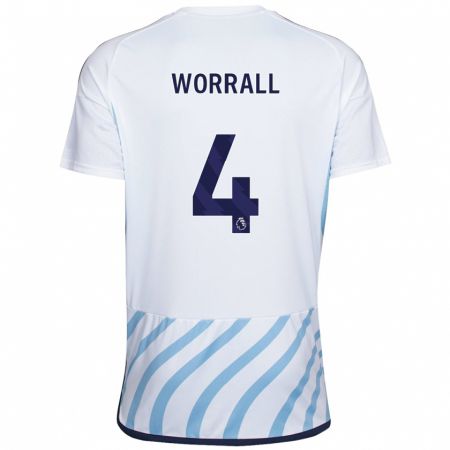 Kandiny Niño Camiseta Joe Worrall #4 Blanco Azul 2ª Equipación 2023/24 La Camisa Chile