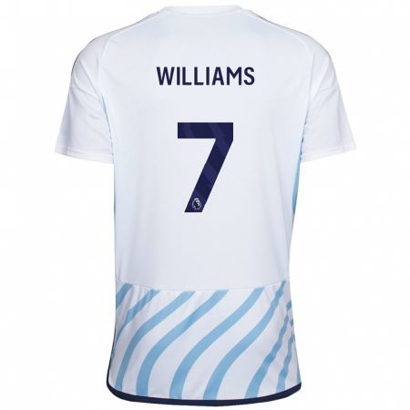 Kandiny Niño Camiseta Neco Williams #7 Blanco Azul 2ª Equipación 2023/24 La Camisa Chile