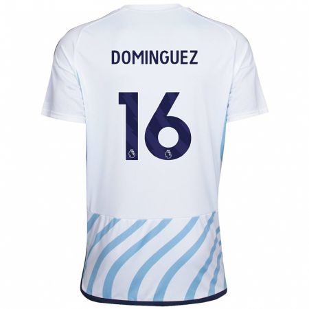 Kandiny Niño Camiseta Nicolás Domínguez #16 Blanco Azul 2ª Equipación 2023/24 La Camisa Chile