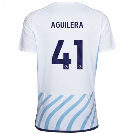 Kandiny Niño Camiseta Brandon Aguilera #41 Blanco Azul 2ª Equipación 2023/24 La Camisa Chile