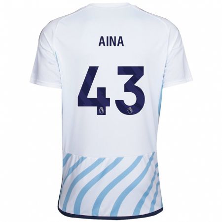 Kandiny Niño Camiseta Ola Aina #43 Blanco Azul 2ª Equipación 2023/24 La Camisa Chile