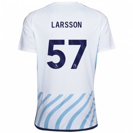 Kandiny Niño Camiseta Julian Larsson #57 Blanco Azul 2ª Equipación 2023/24 La Camisa Chile