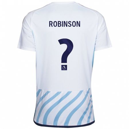 Kandiny Niño Camiseta Theo Robinson #0 Blanco Azul 2ª Equipación 2023/24 La Camisa Chile