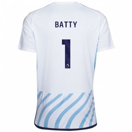 Kandiny Niño Camiseta Emily Batty #1 Blanco Azul 2ª Equipación 2023/24 La Camisa Chile