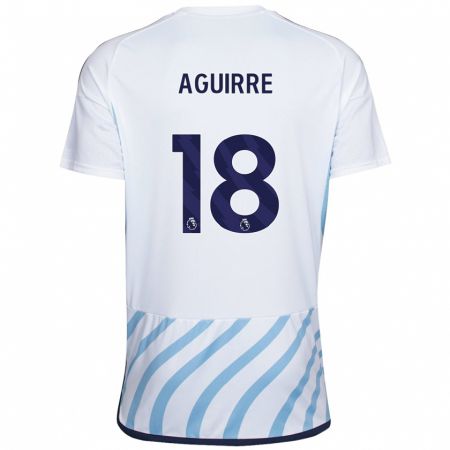 Kandiny Niño Camiseta Aja Aguirre #18 Blanco Azul 2ª Equipación 2023/24 La Camisa Chile