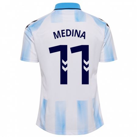 Kandiny Hombre Camiseta Kevin Medina #11 Blanco Azul 1ª Equipación 2023/24 La Camisa Chile