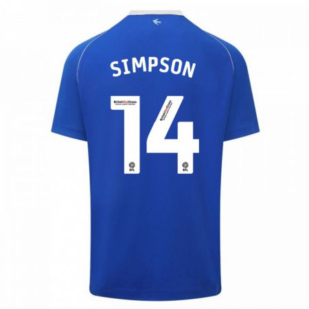 Kandiny Hombre Camiseta Jasmine Simpson #14 Azul 1ª Equipación 2023/24 La Camisa Chile
