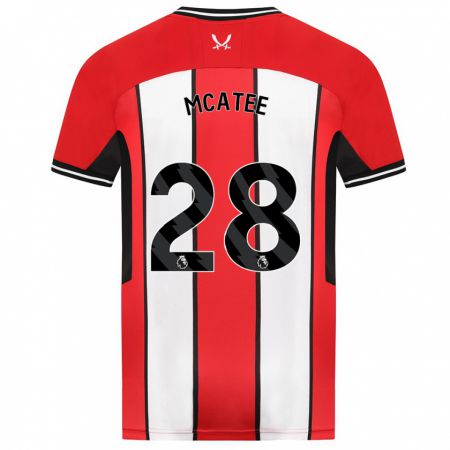 Kandiny Hombre Camiseta James Mcatee #28 Rojo 1ª Equipación 2023/24 La Camisa Chile