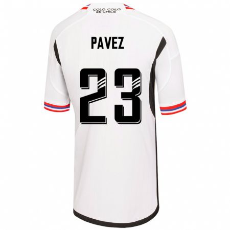 Kandiny Hombre Camiseta Esteban Pavez #23 Blanco 1ª Equipación 2023/24 La Camisa Chile