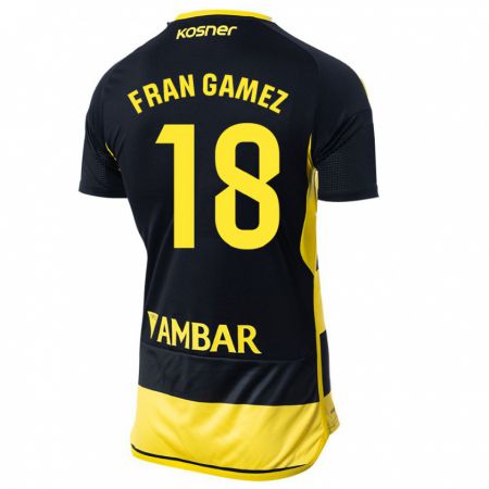 Kandiny Hombre Camiseta Fran Gámez #18 Negro Amarillo 2ª Equipación 2023/24 La Camisa Chile