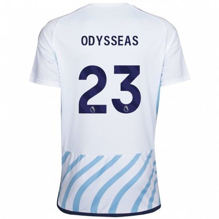 Kandiny Hombre Camiseta Odysseas Vlachodimos #23 Blanco Azul 2ª Equipación 2023/24 La Camisa Chile