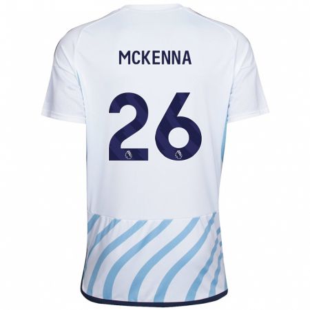 Kandiny Hombre Camiseta Scott Mckenna #26 Blanco Azul 2ª Equipación 2023/24 La Camisa Chile