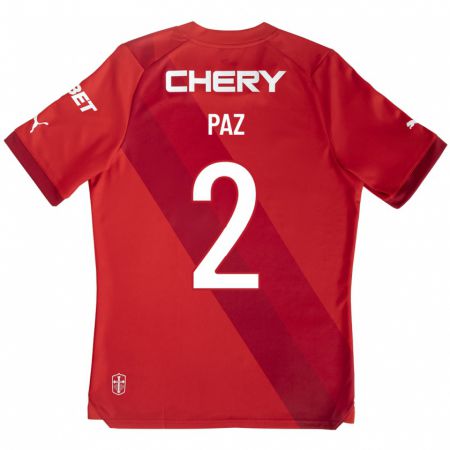 Kandiny Hombre Camiseta Nehuén Paz #2 Rojo 2ª Equipación 2023/24 La Camisa Chile