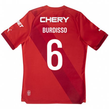 Kandiny Hombre Camiseta Guillermo Burdisso #6 Rojo 2ª Equipación 2023/24 La Camisa Chile