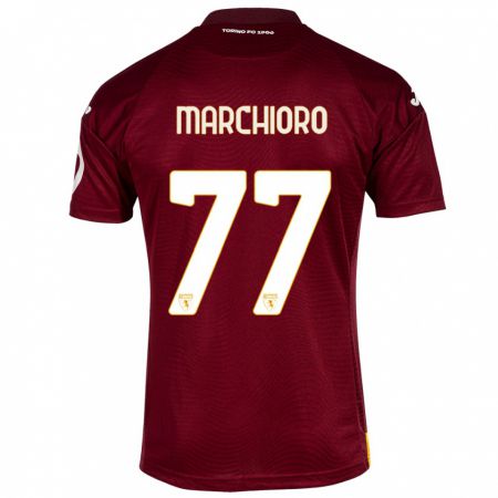 Kandiny Mujer Camiseta Raffaele Marchioro #77 Rojo Oscuro 1ª Equipación 2023/24 La Camisa Chile