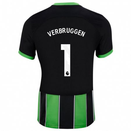 Kandiny Mujer Camiseta Bart Verbruggen #1 Verde Negro 2ª Equipación 2023/24 La Camisa Chile