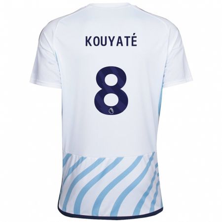 Kandiny Mujer Camiseta Cheikhou Kouyaté #8 Blanco Azul 2ª Equipación 2023/24 La Camisa Chile