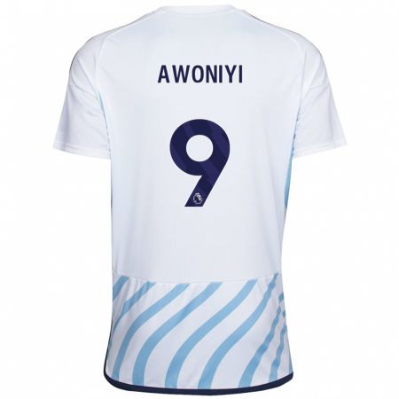 Kandiny Mujer Camiseta Taiwo Awoniyi #9 Blanco Azul 2ª Equipación 2023/24 La Camisa Chile