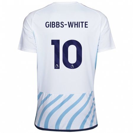 Kandiny Mujer Camiseta Morgan Gibbs-White #10 Blanco Azul 2ª Equipación 2023/24 La Camisa Chile