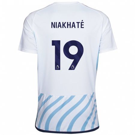 Kandiny Mujer Camiseta Moussa Niakhaté #19 Blanco Azul 2ª Equipación 2023/24 La Camisa Chile