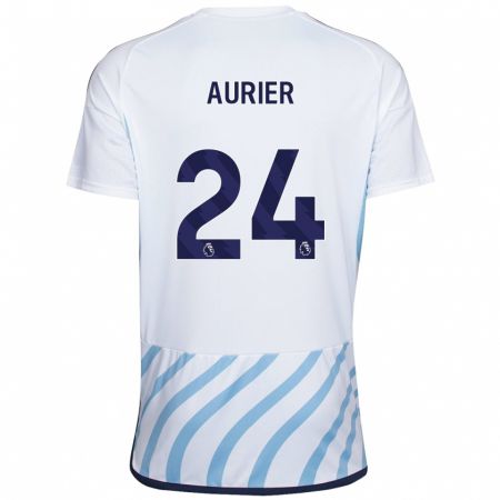 Kandiny Mujer Camiseta Serge Aurier #24 Blanco Azul 2ª Equipación 2023/24 La Camisa Chile