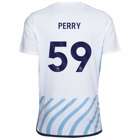 Kandiny Mujer Camiseta Ben Perry #59 Blanco Azul 2ª Equipación 2023/24 La Camisa Chile